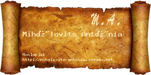 Mihálovits Antónia névjegykártya