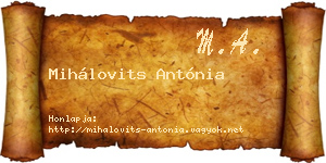 Mihálovits Antónia névjegykártya